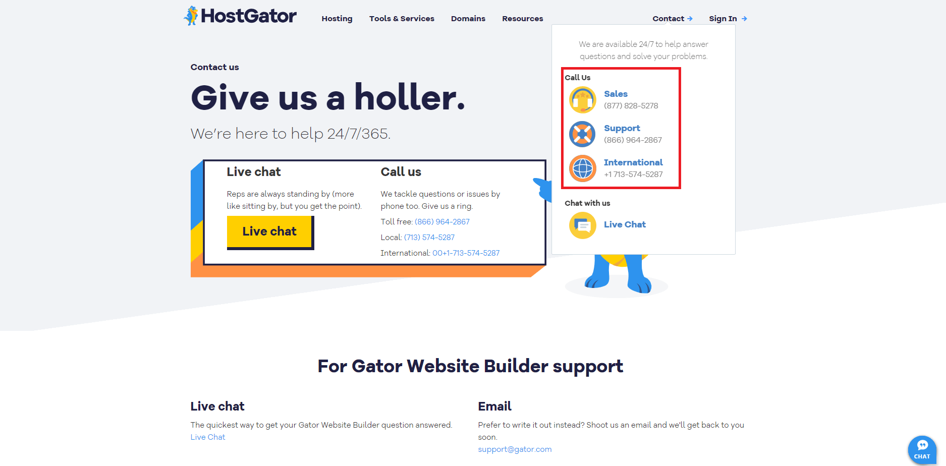 Hostgator call