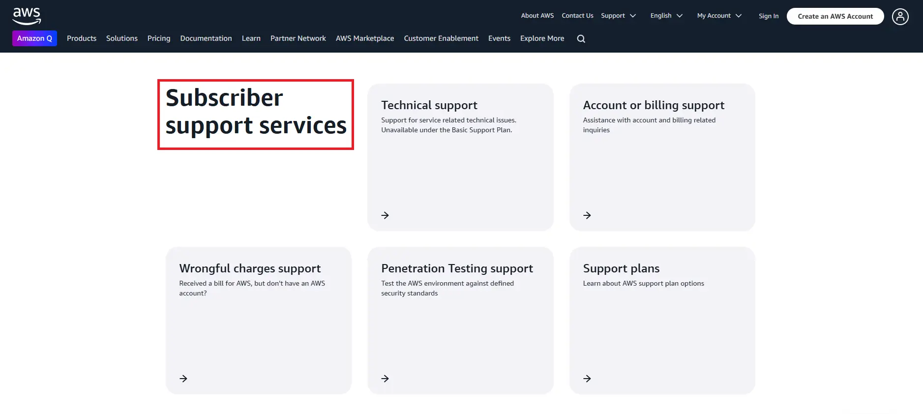 AWS subscriber support services